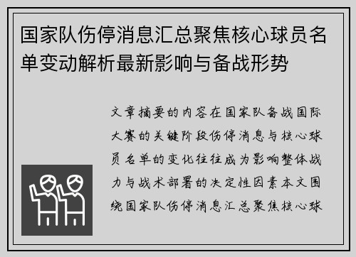 国家队伤停消息汇总聚焦核心球员名单变动解析最新影响与备战形势 国家队伤停消息汇总聚焦核心球员名单变动解析最新影响与备战形势